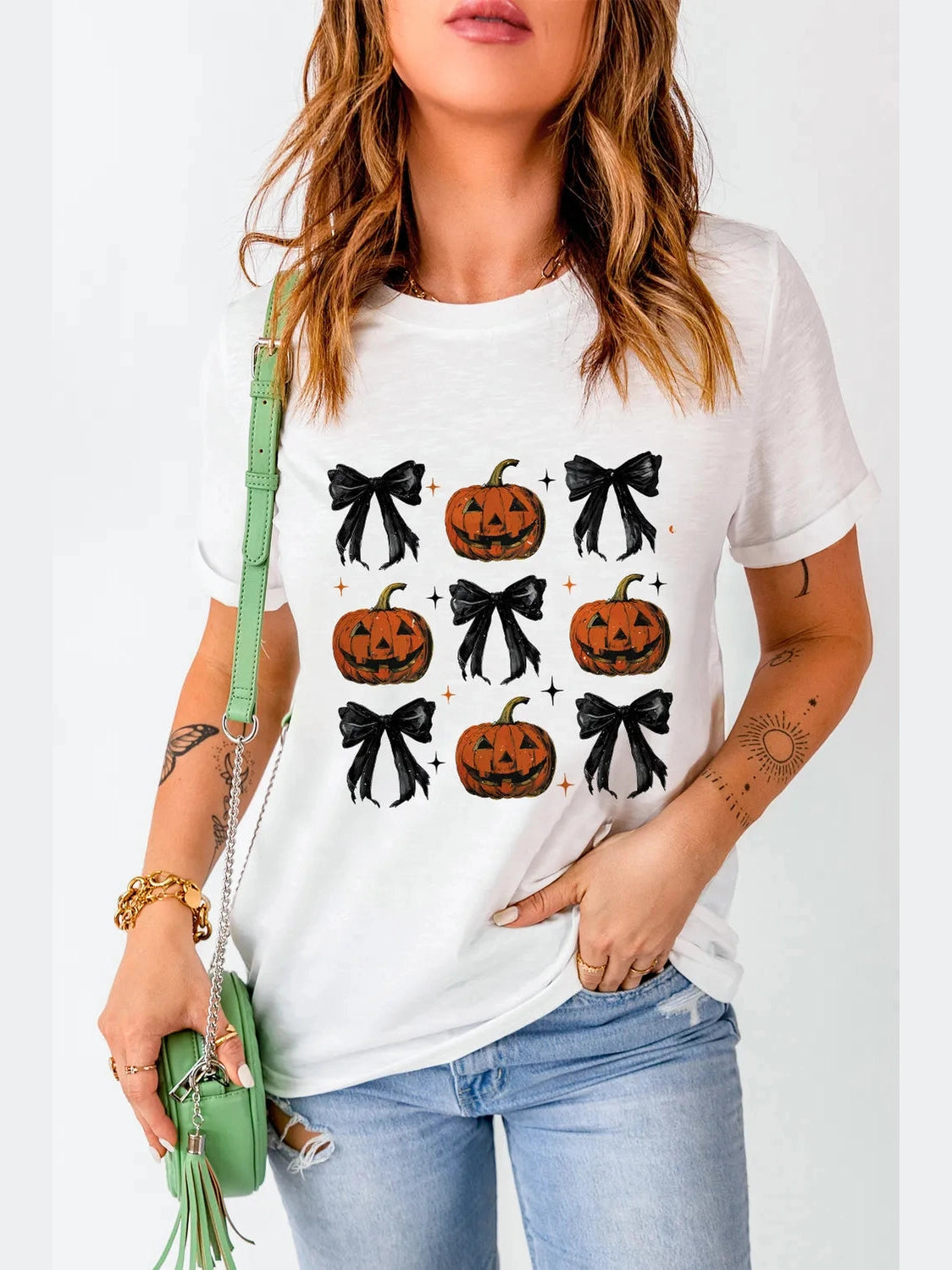Pumpkin Round Neck Short Sleeve T-Shirt