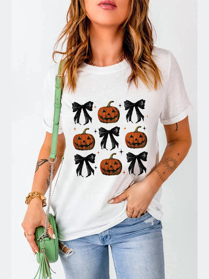 Pumpkin Round Neck Short Sleeve T-Shirt nicholesgifts