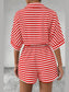 Striped Collared Neck Tie Waist Romper nicholesgifts