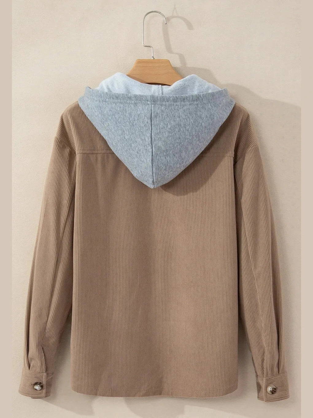 Drawstring Button Up Long Sleeve Hooded Jacket nicholesgifts