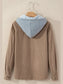 Drawstring Button Up Long Sleeve Hooded Jacket nicholesgifts