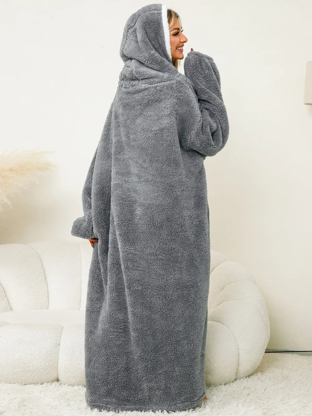 Pocketed Contrast Long Sleeve Hooded Lounge Dress nicholesgifts