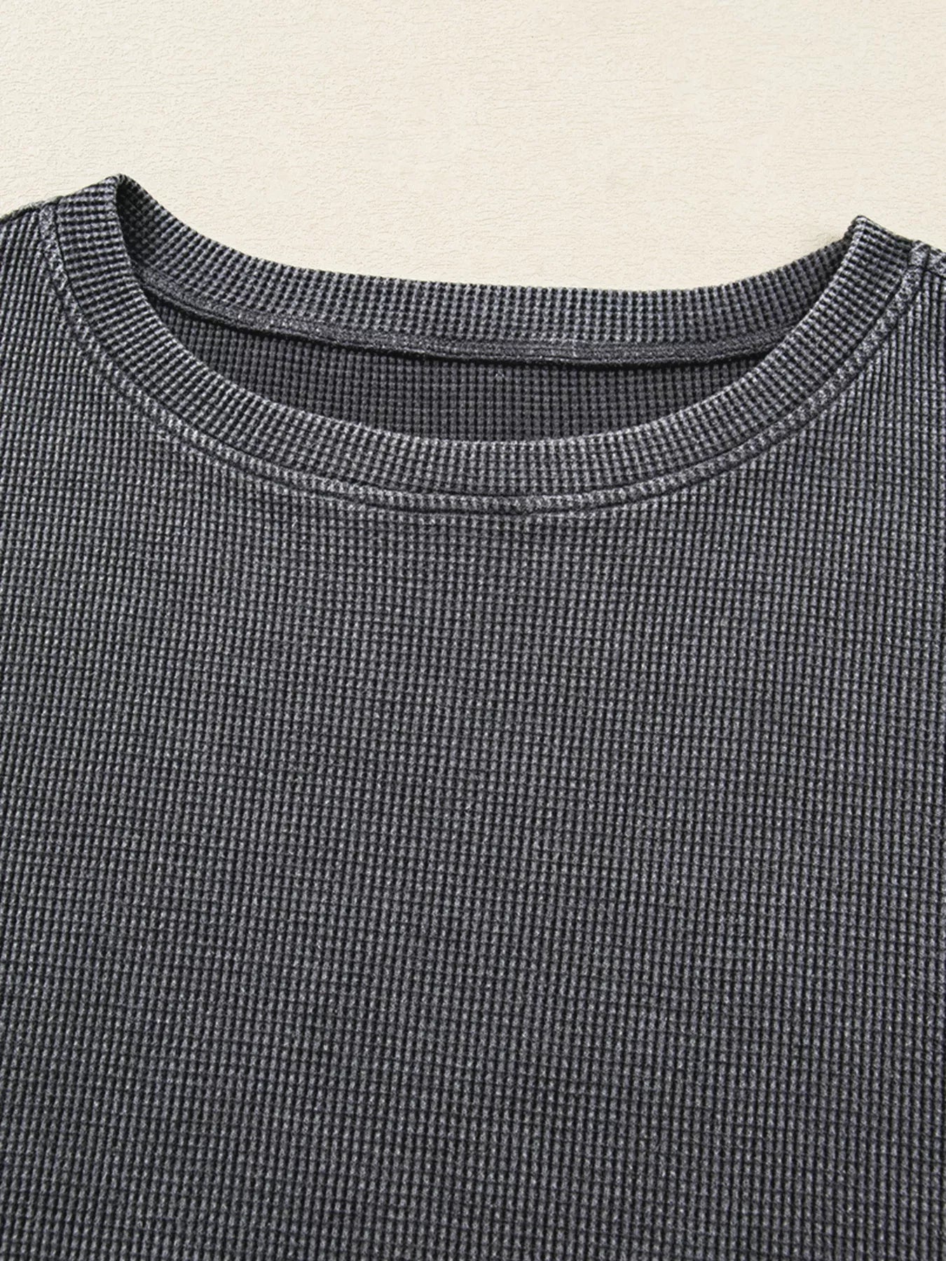 Waffle Knit Patchwork Long Sleeve Loose Sweatshirt Trendsi