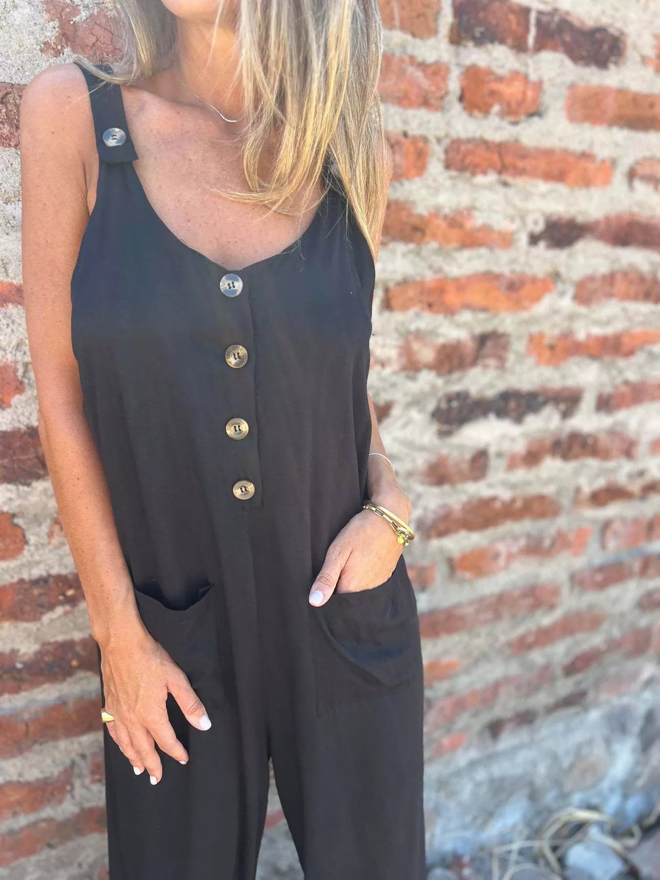 Full Size Button-Front Wide Leg Jumpsuit Plus Size nicholesgifts