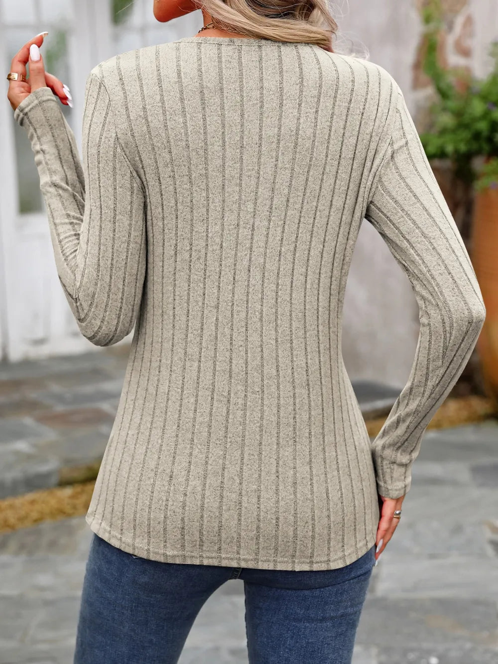 Decorative Button Round Neck Long Sleeve T-Shirt nicholesgifts