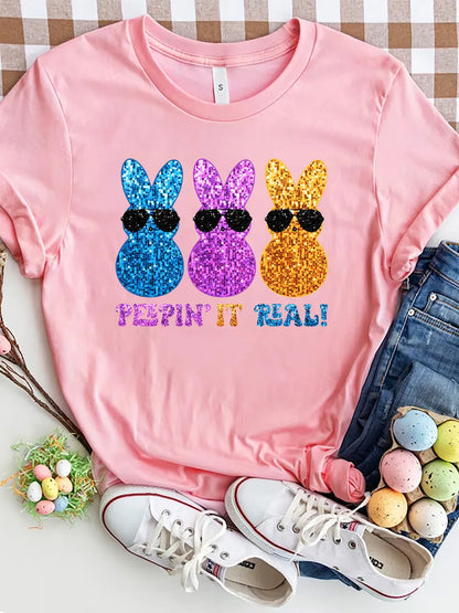 Rabbit Round Neck Short Sleeve T-Shirt nicholesgifts