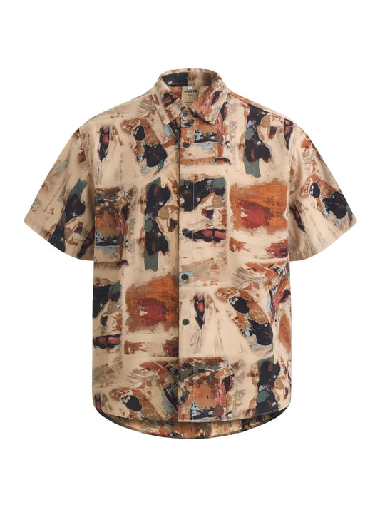 Men's Abstract Printed Short Sleeve Button-Up Shirt NicholesGifts