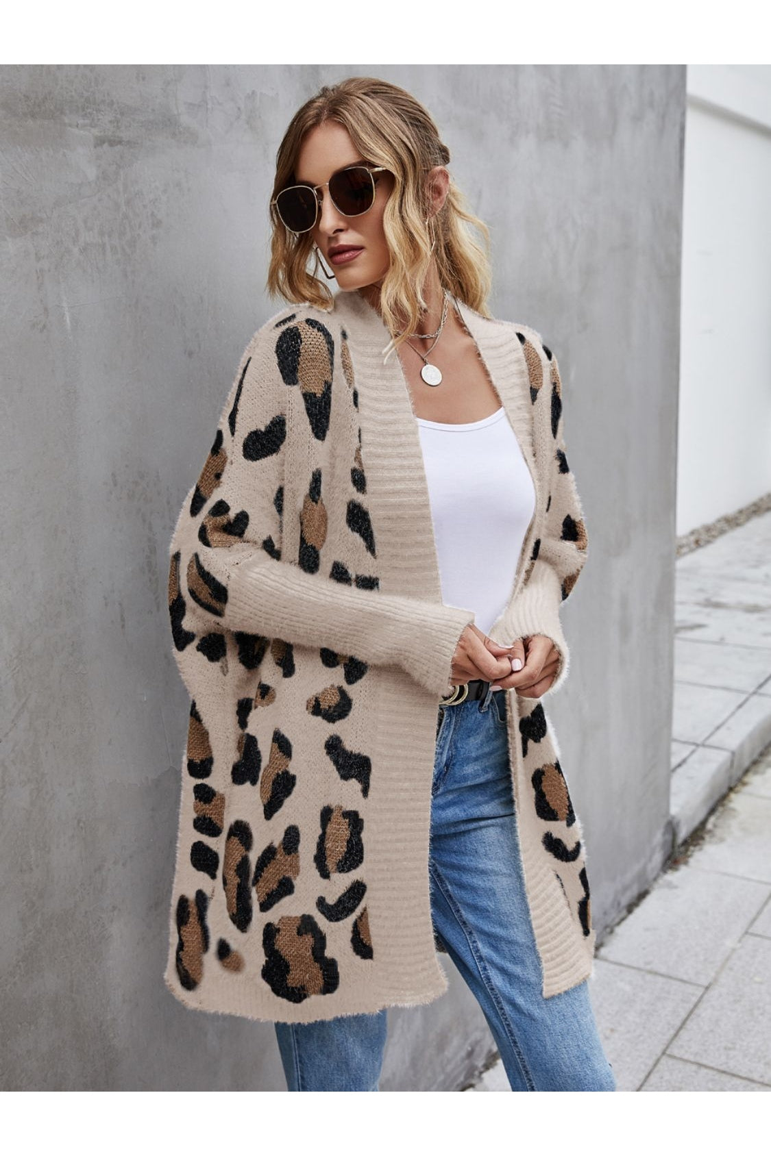 Leopard Pattern Fuzzy Cardigan nicholesgifts