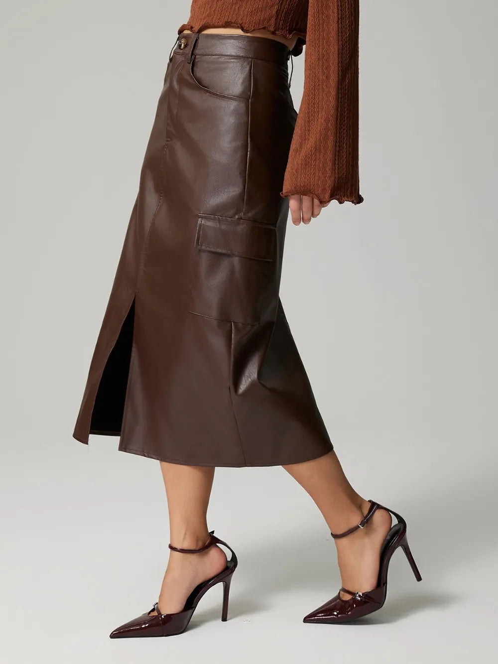 Slit Midi Skirt with Pockets nicholesgifts