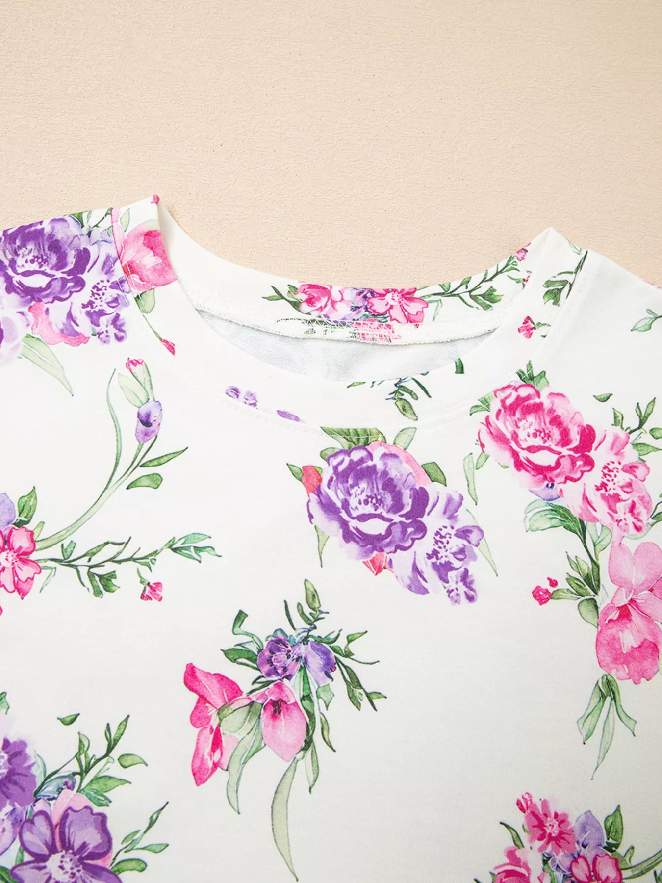 Floral Print Round Neck Top and Drawstring Pants Lounge Set Trendsi