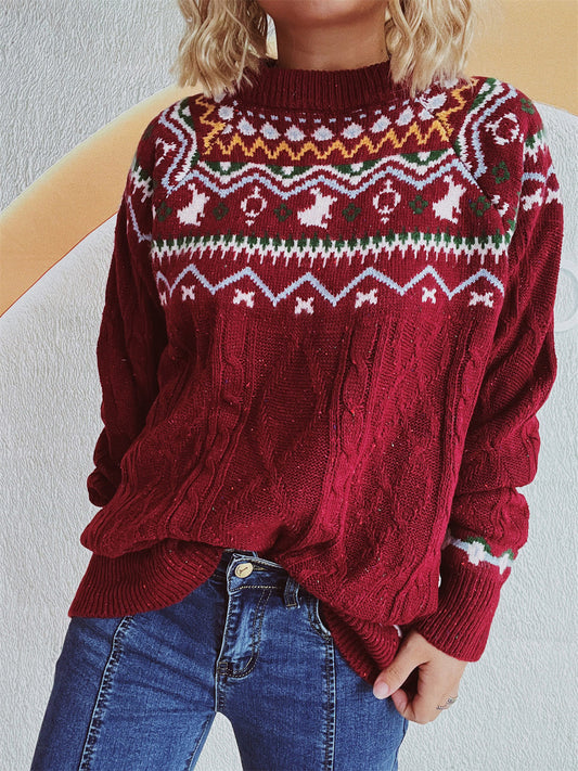 NicholesGifts Women Cable-Knit Mock Neck Long Sleeve Sweater NicholesGifts