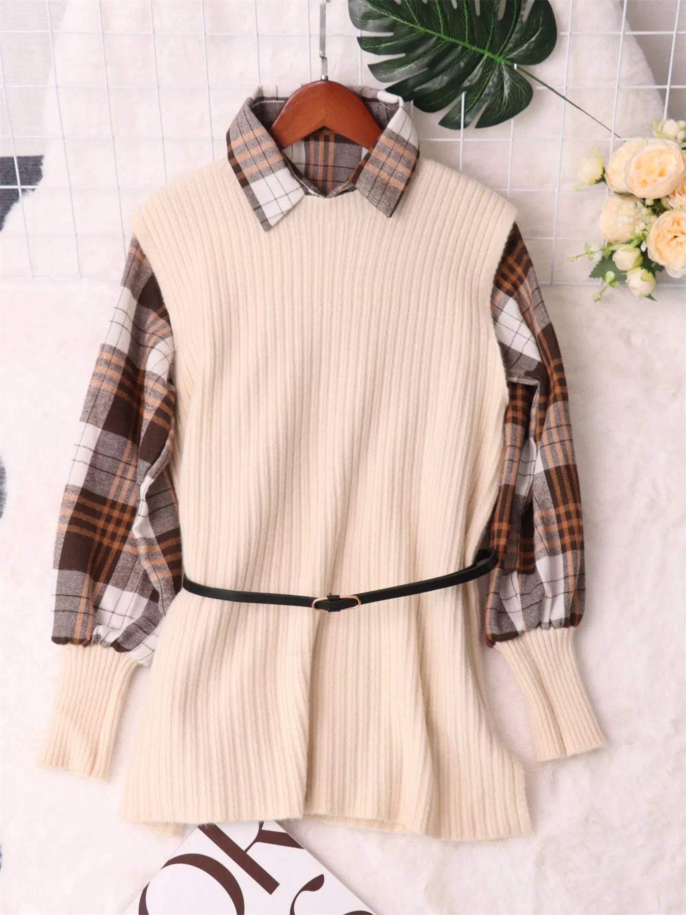 Plaid Long Sleeve Sweater Dress