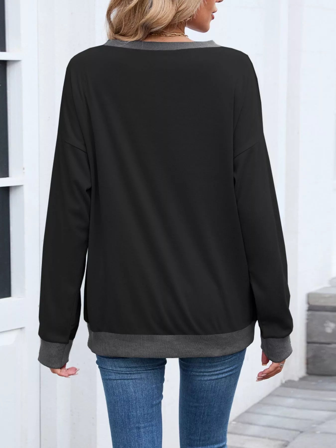 Contrast Trim Long Sleeve Sweatshirt Trendsi