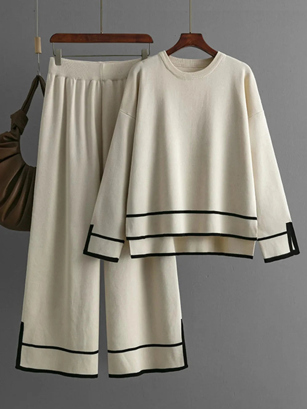 High-Low Round Neck Top and Pants Sweater Set nicholesgifts
