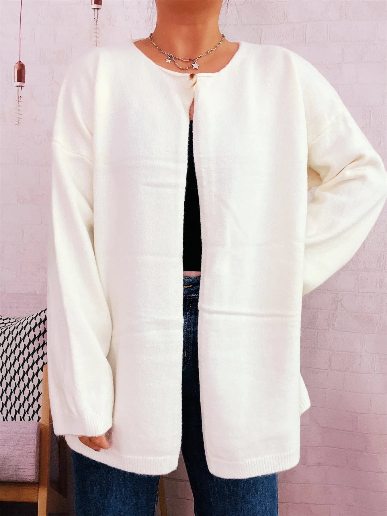 One Button Front Drop Shoulder Cardigan Trendsi