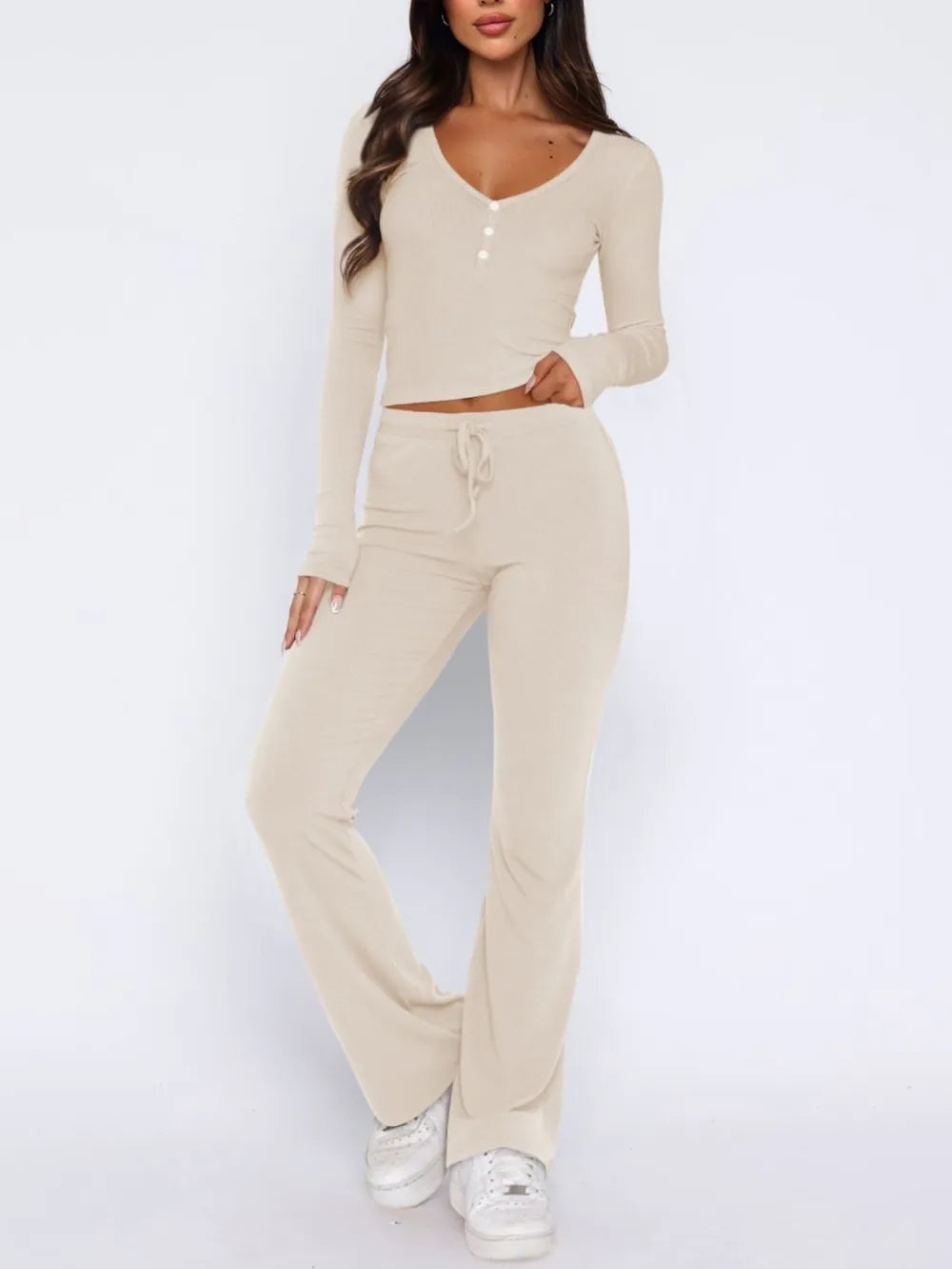 V-Neck Long Sleeve Top and Pants Set nicholesgifts
