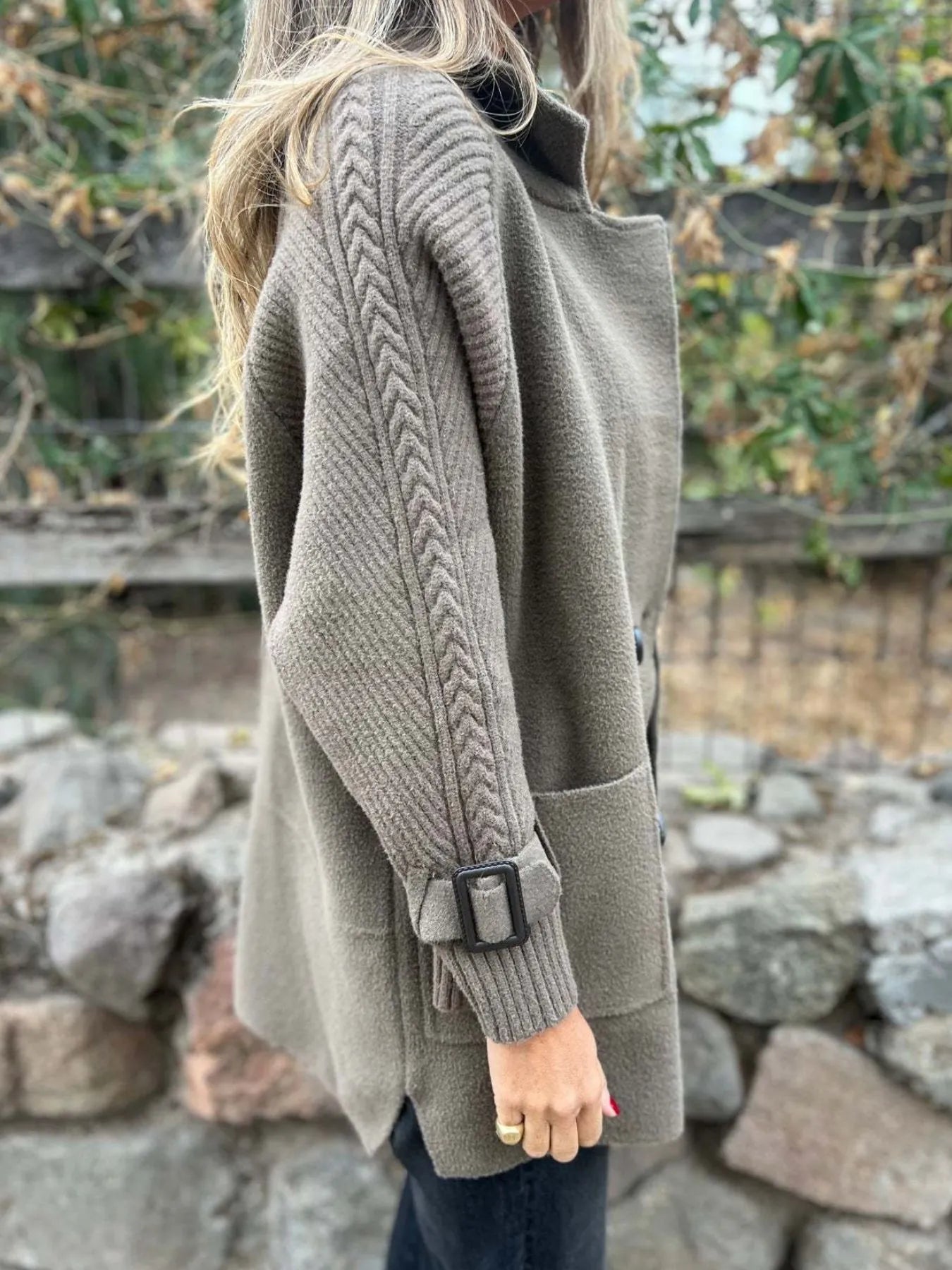 Full Size Texture Knit Longline Coat Plus Size