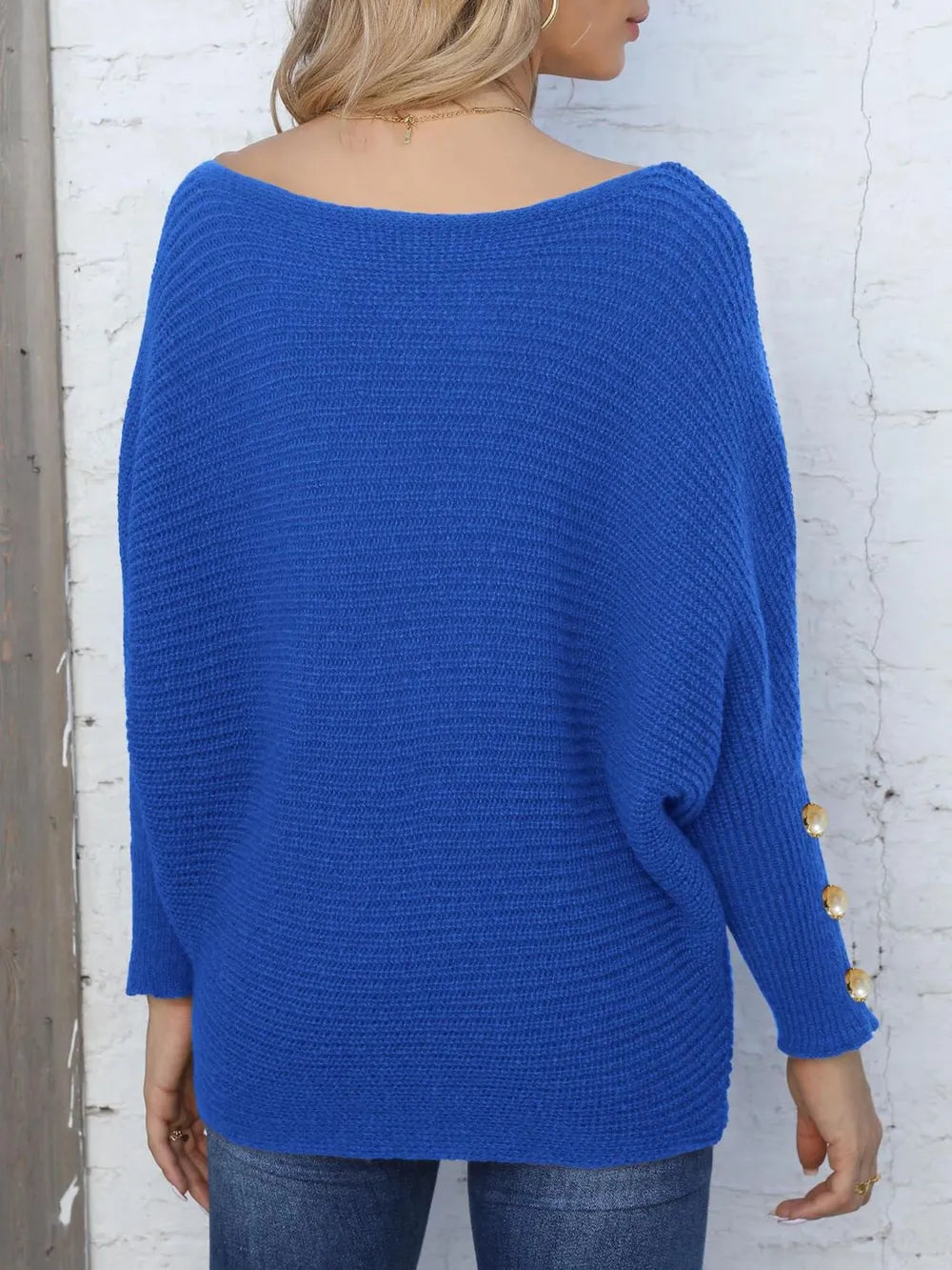 Full Size Boat Neck Long Sleeve Sweater Trendsi