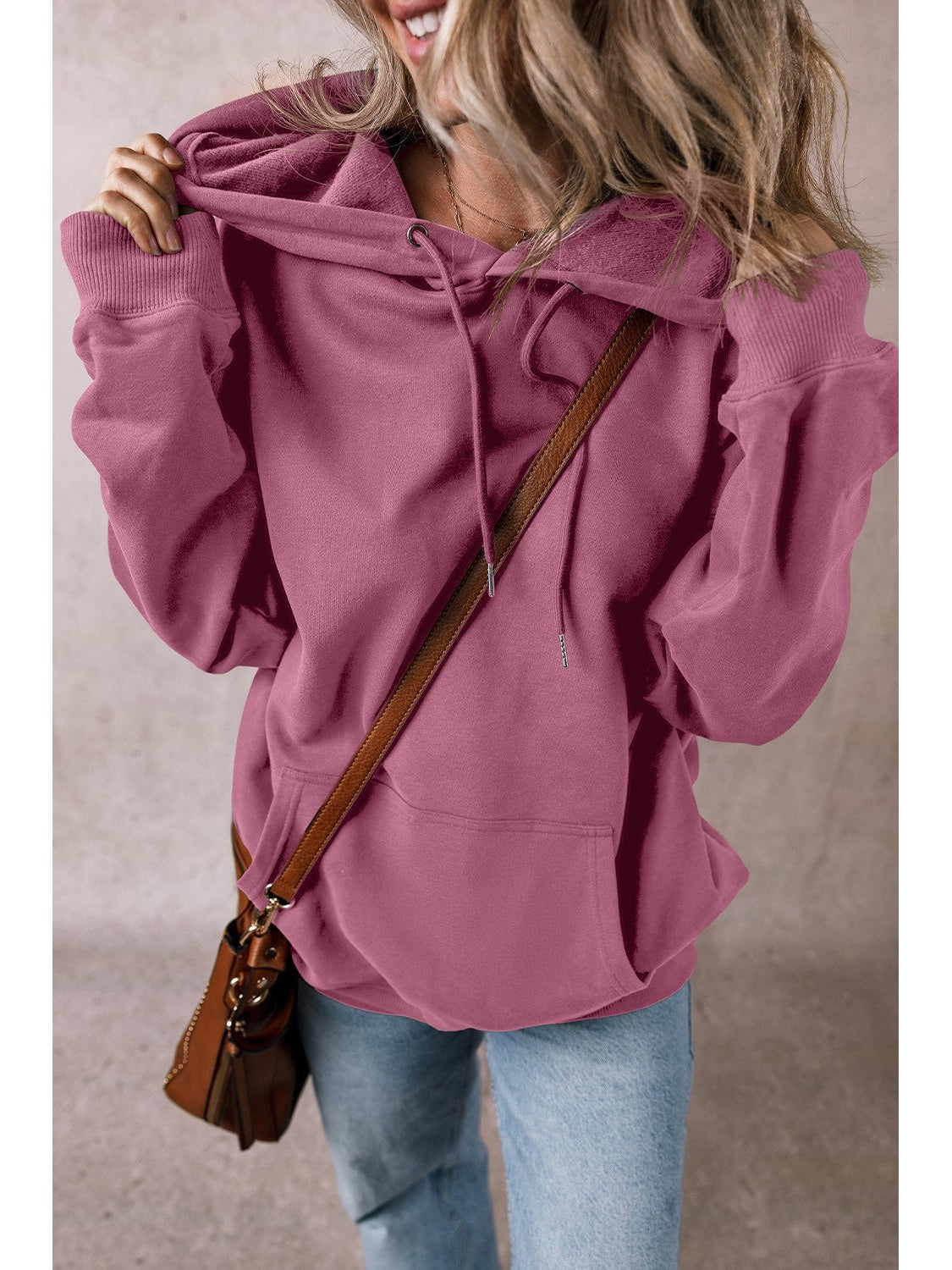 Women Drawstring Pocketed Long Sleeve Hoodie nicholesgifts