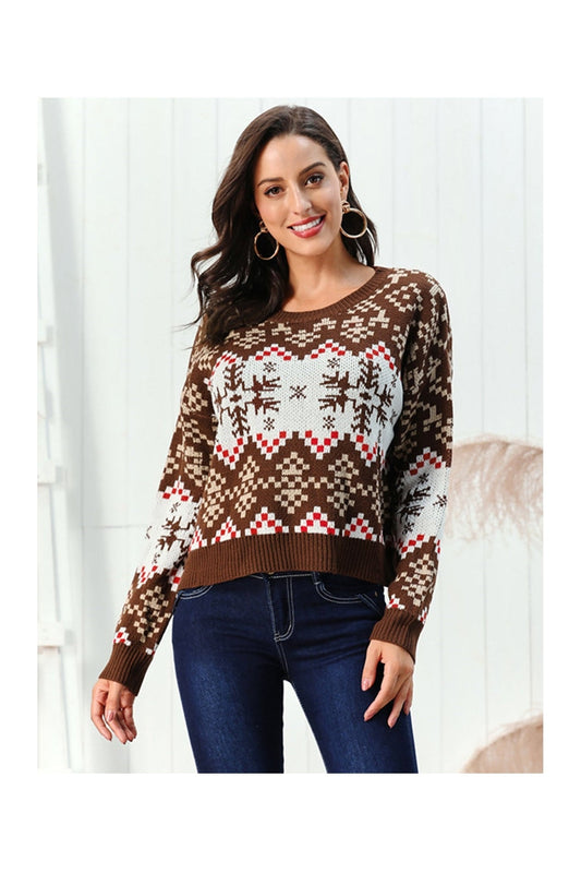 Snowflake Pattern Round Neck Sweater