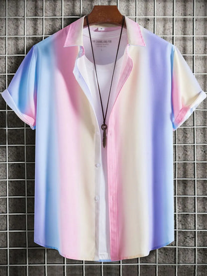 Men's Plus Size Gradient Short Sleeve Button-Down Shirt nicholesgifts