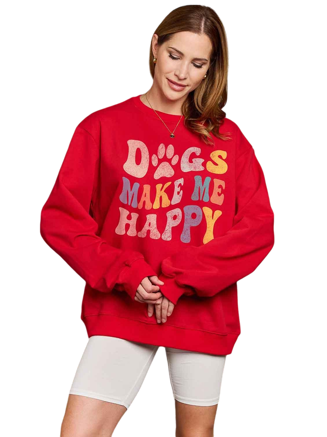 Women Simply Love Full Size Dogs Make Me Happy Graphic Sweatshirt - NicholesGifts