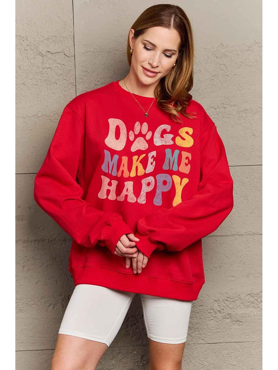 Women Simply Love Full Size Dogs Make Me Happy Graphic Sweatshirt nicholesgifts