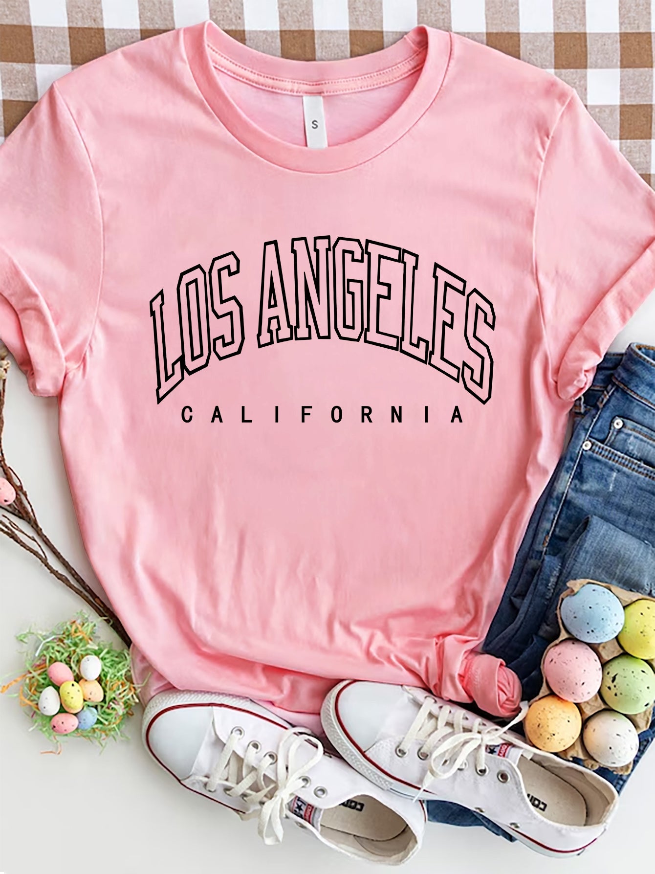 Women Los Angeles California Round Neck Short Sleeve T-Shirt - Nicholesgifts.online