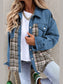 Plaid Pocketed Button Up Denim Jacket nicholesgifts