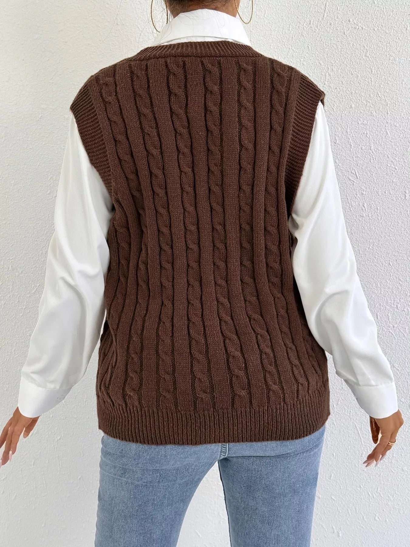 Cable-Knit Button-Up Sweater Vest nicholesgifts
