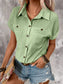 Pleated Detail Collared Neck Short Sleeve Shirt nicholesgifts