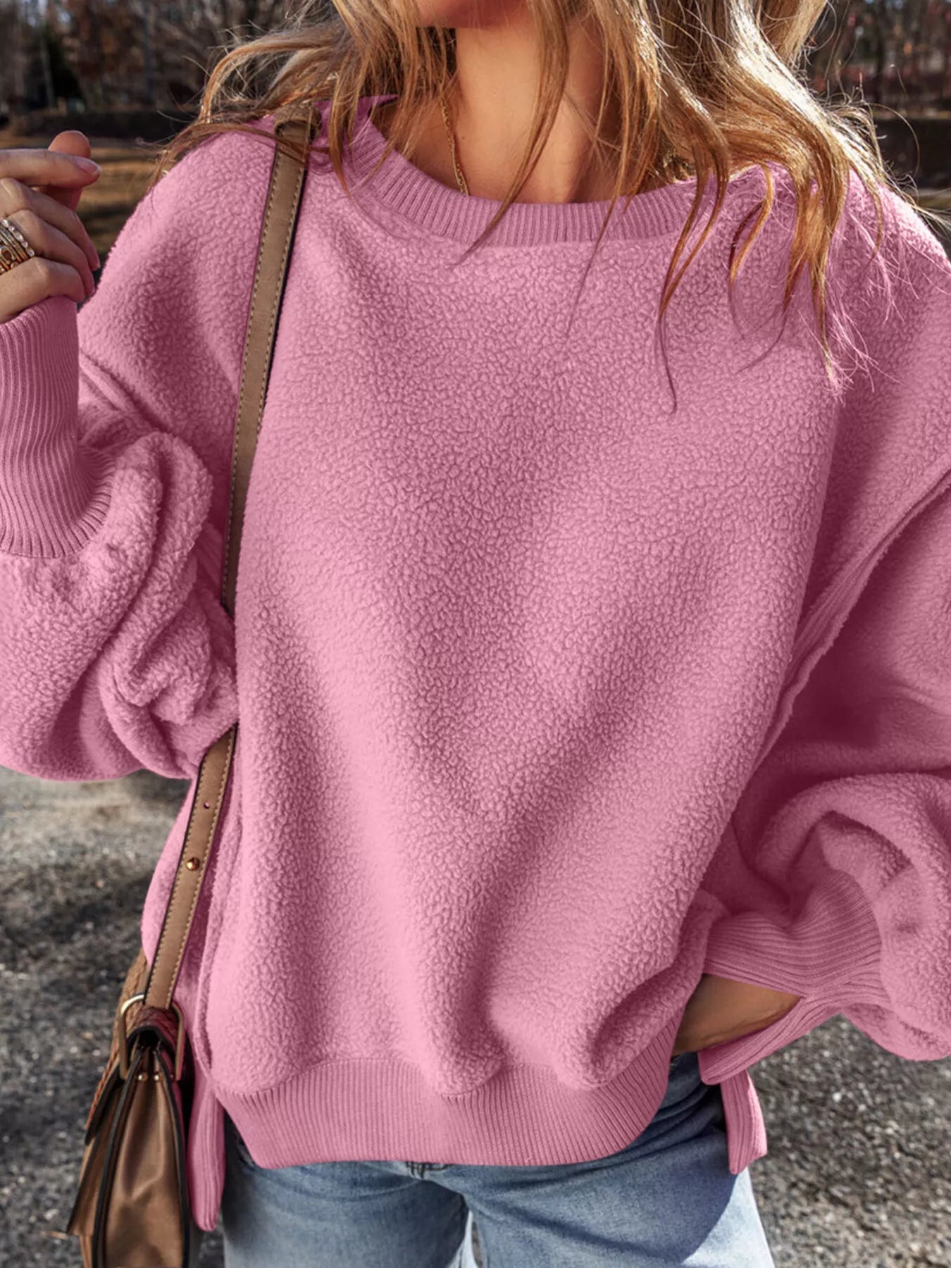 Round Neck Dropped Shoulder Sweatshirt Trendsi