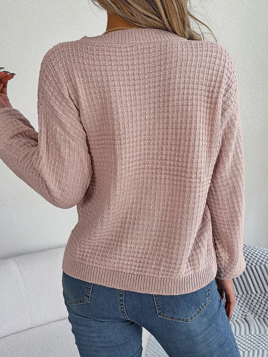 Cable-Knit Round Neck Long Sleeve Sweater nicholesgifts