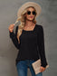 Heathered Square Neck Long Sleeve T-Shirt nicholesgifts