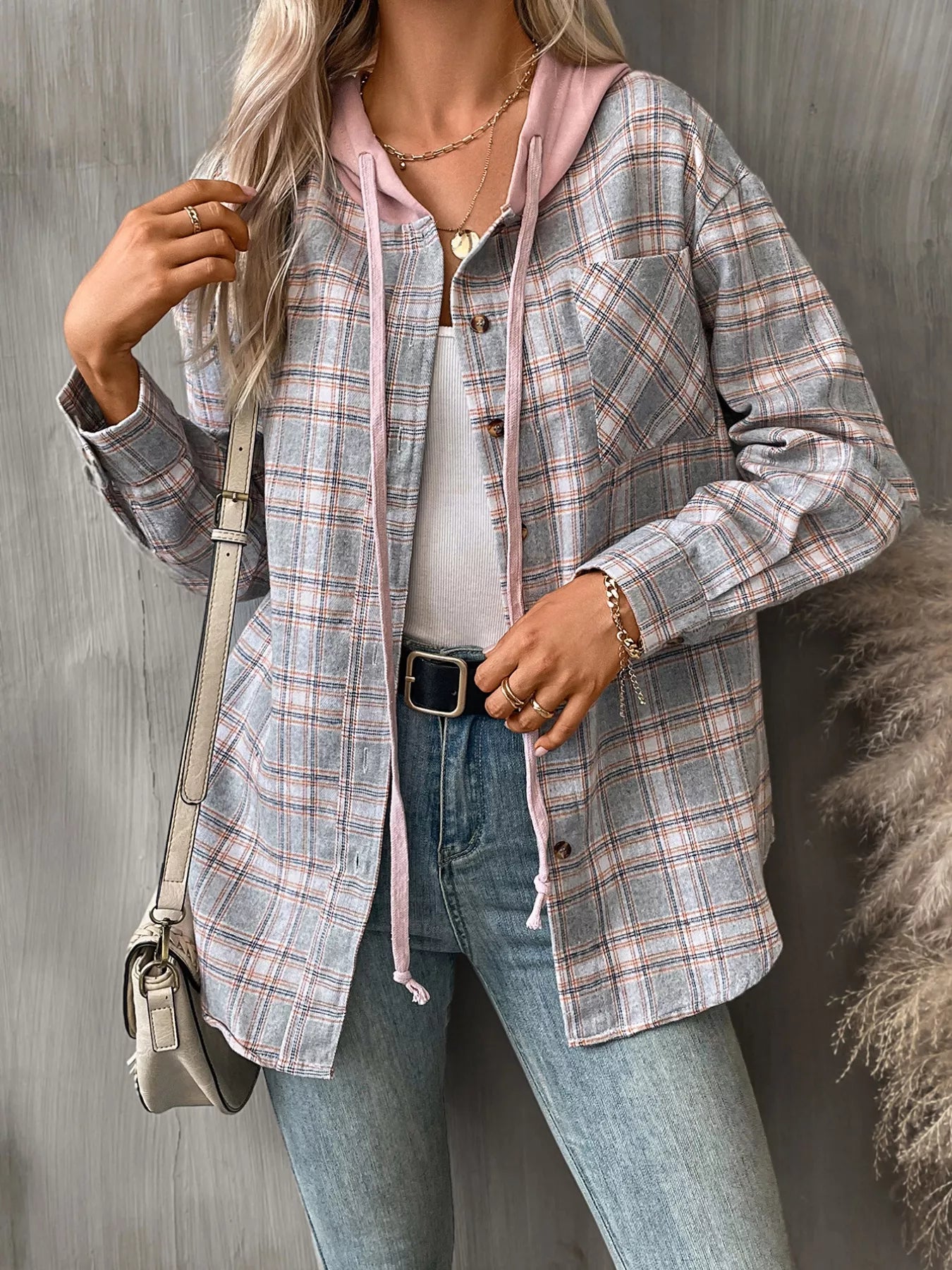 Plaid Button-Up Hooded Shirt NicholesGifts
