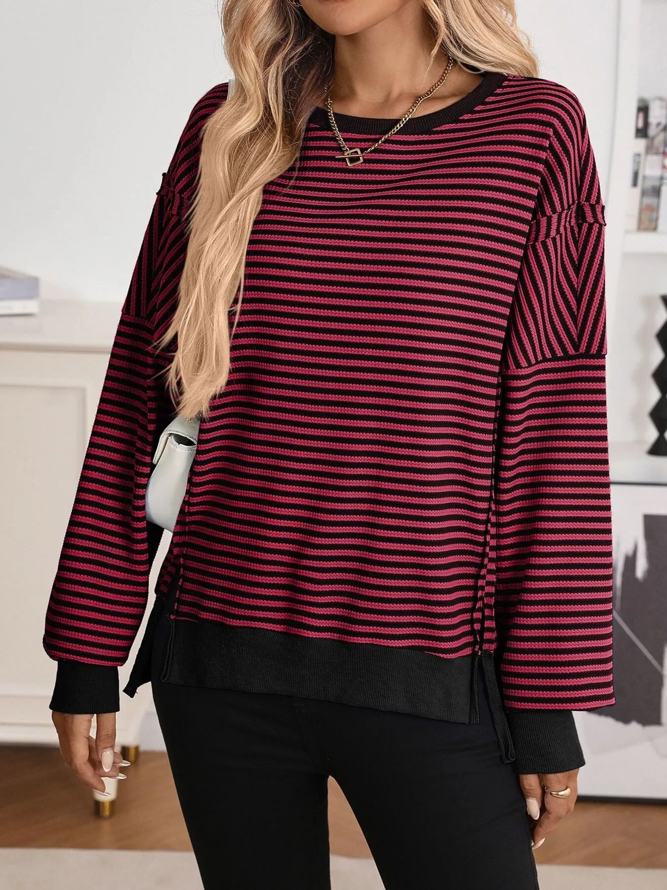 Exposed Seam Striped Contrast Sweatshirt