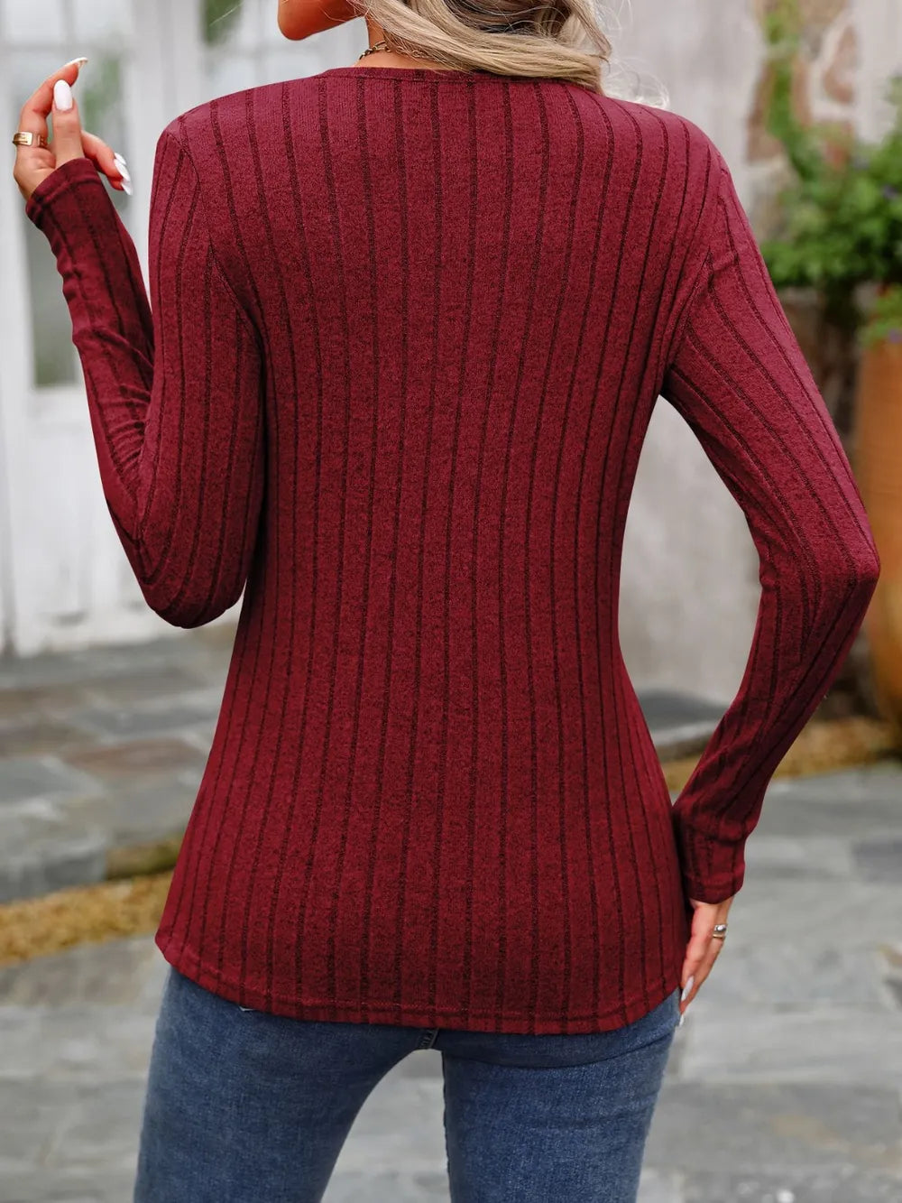 Decorative Button Round Neck Long Sleeve T-Shirt nicholesgifts