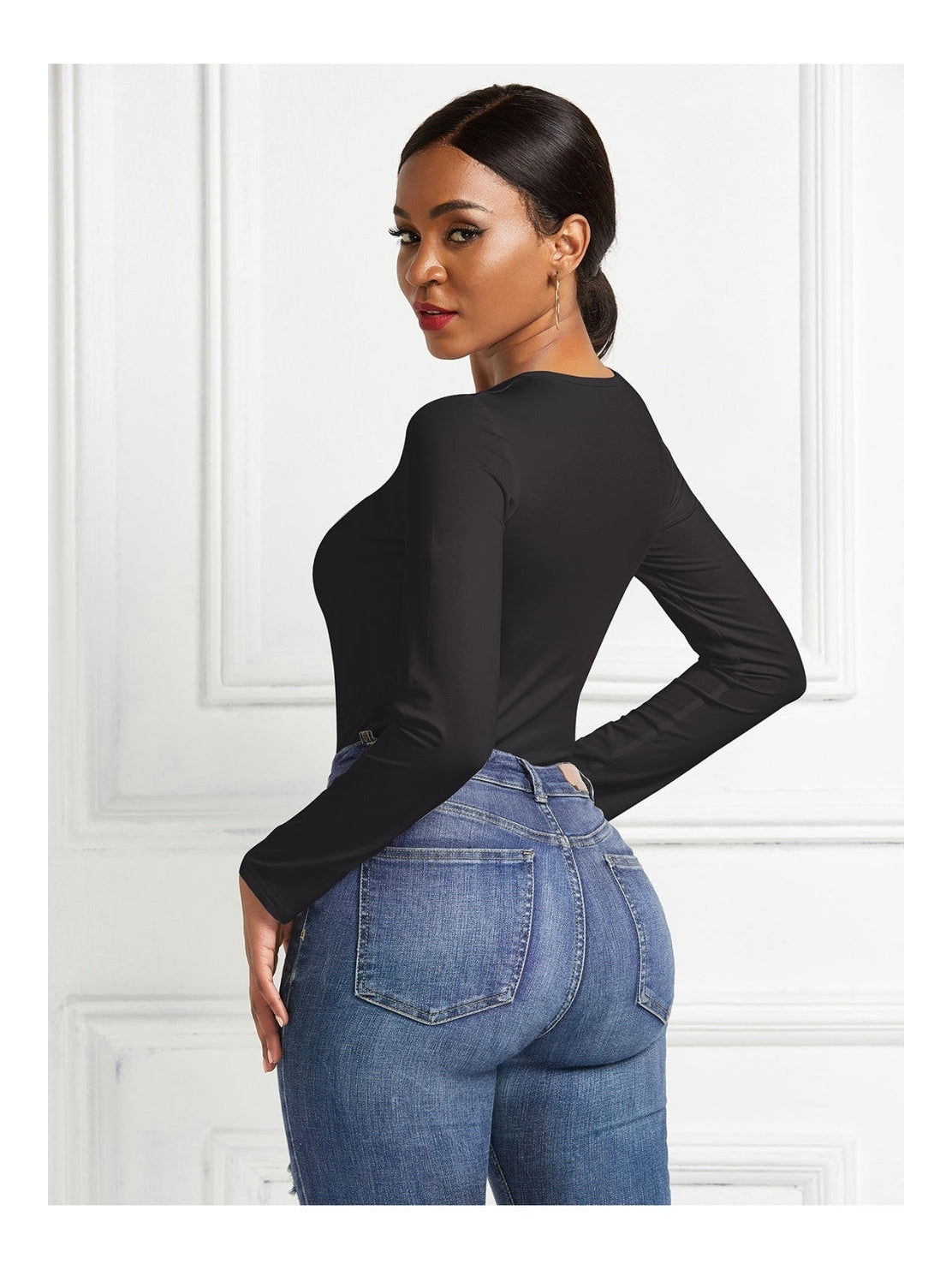 Round Neck Long Sleeve Bodysuit nicholesgifts