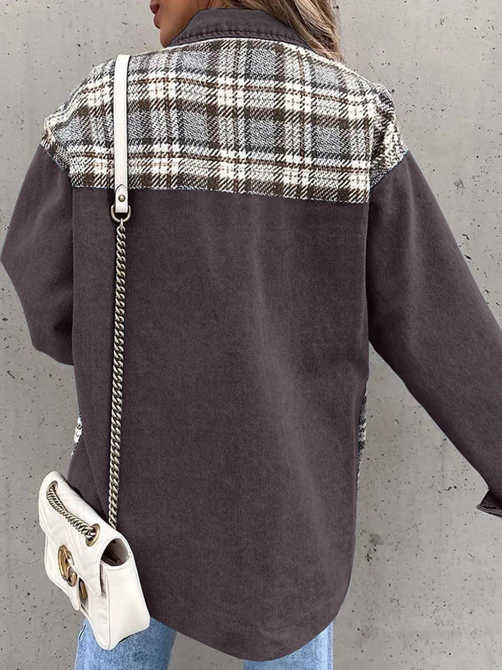 Plaid Button Up Dropped Shoulder Jacket nicholesgifts