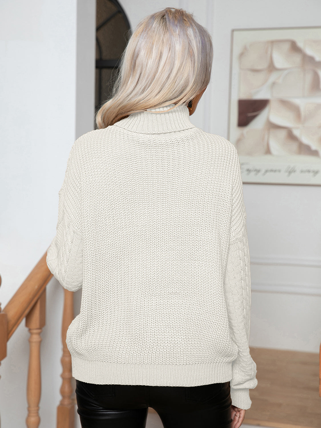 Turtleneck Cable-Knit Long Sleeve Sweater nicholesgifts