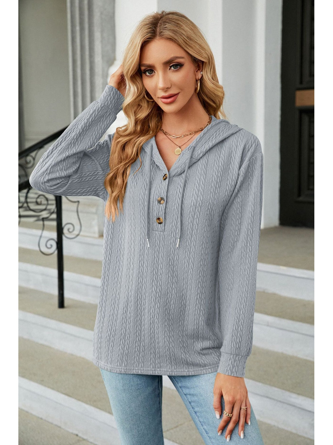 Cable-Knit Long Sleeve Hoodie nicholesgifts