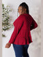 Double Take Half Button Long Sleeve Ruffle Hem Blouse nicholesgifts