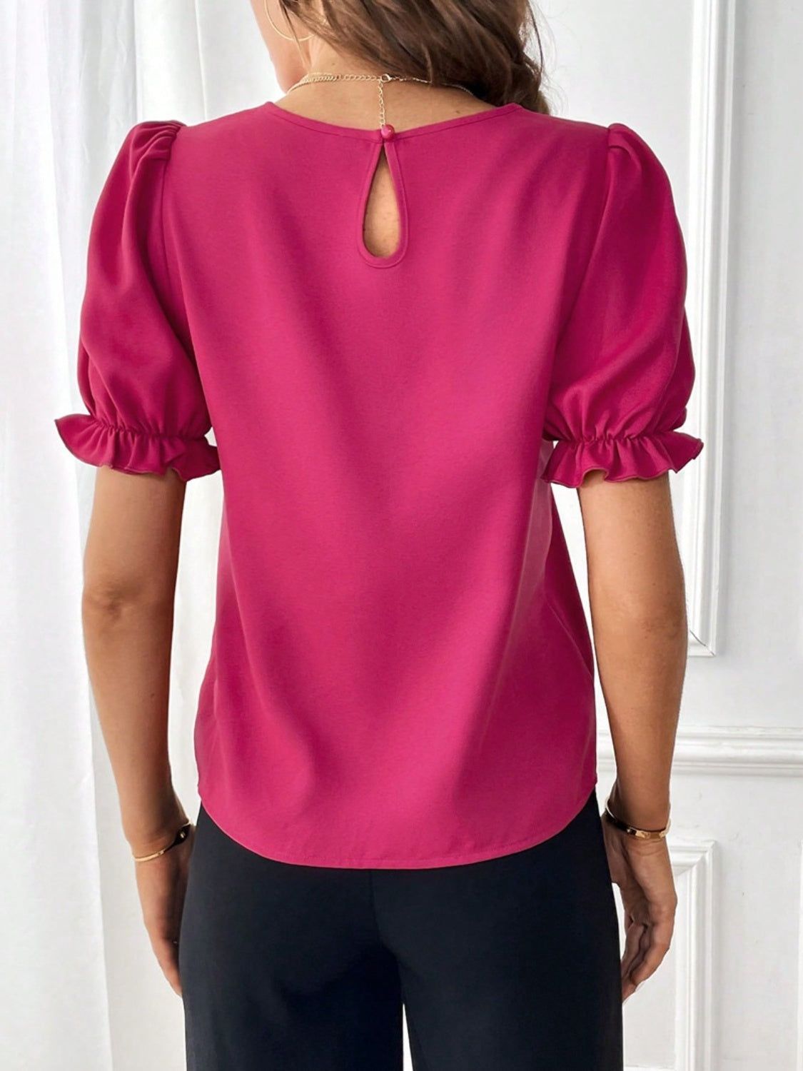 Round Neck Flounce Sleeve Blouse nicholesgifts