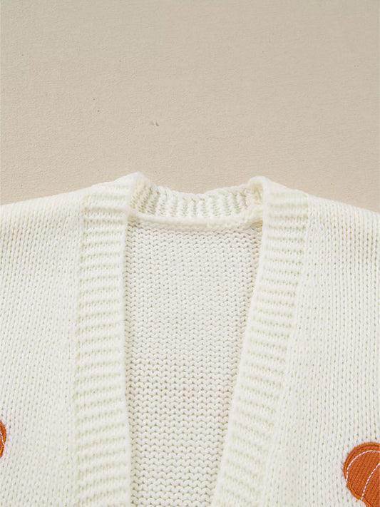 Women Halloween Pumpkin Embroidered Knit Cardigan nicholesgifts