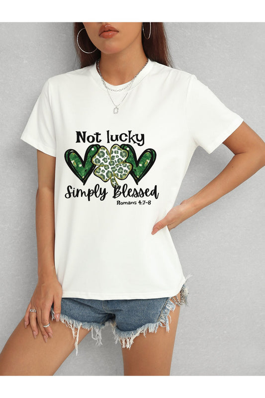Women Lucky Clover Round Neck Short Sleeve T-Shirt NicholesGifts
