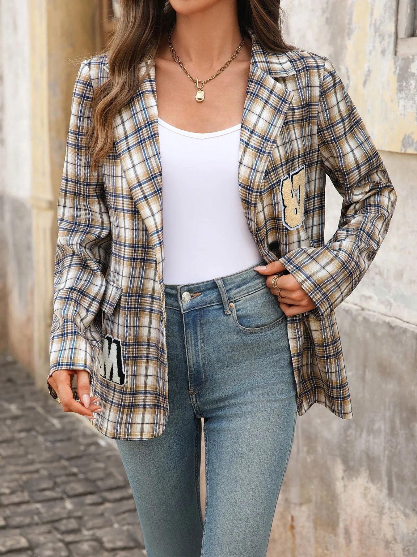 Number 87 Plaid Long Sleeve Blazer NicholesGifts