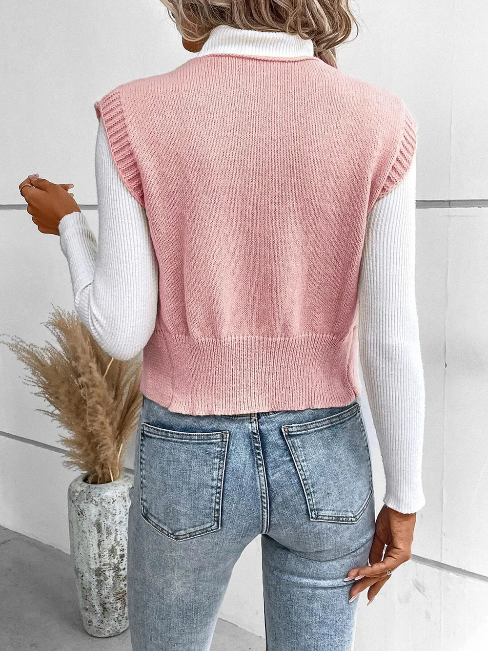 Full Size Button Up V-Neck Sweater Vest nicholesgifts