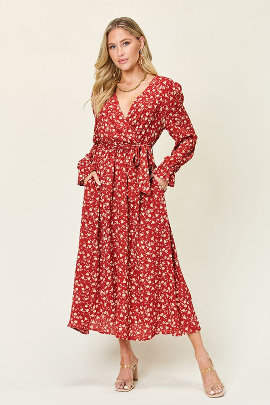 Double Take Full Size Tie Back Flounce Sleeve Dress NicholesGifts