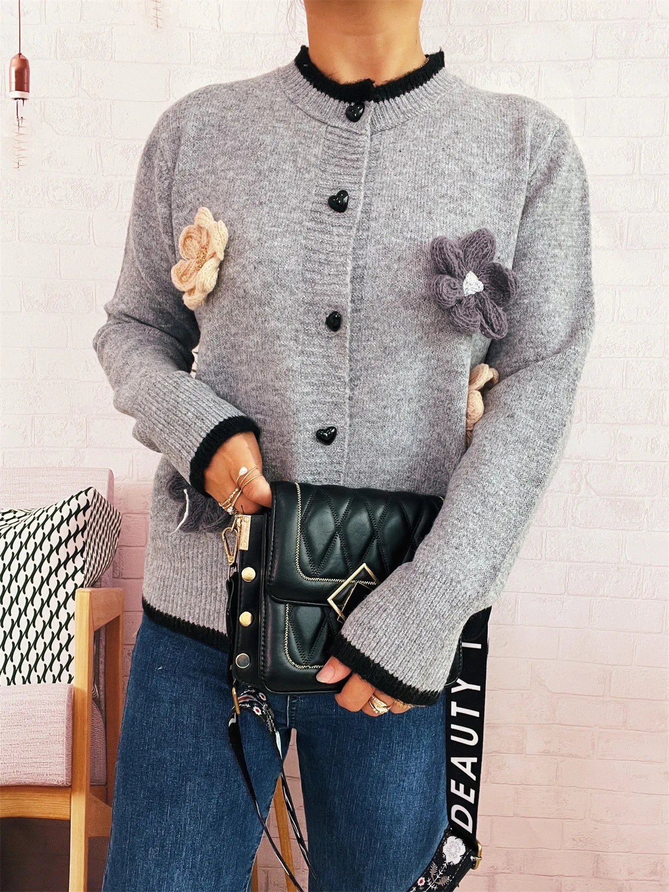 Flower Button Up Long Sleeve Cardigan