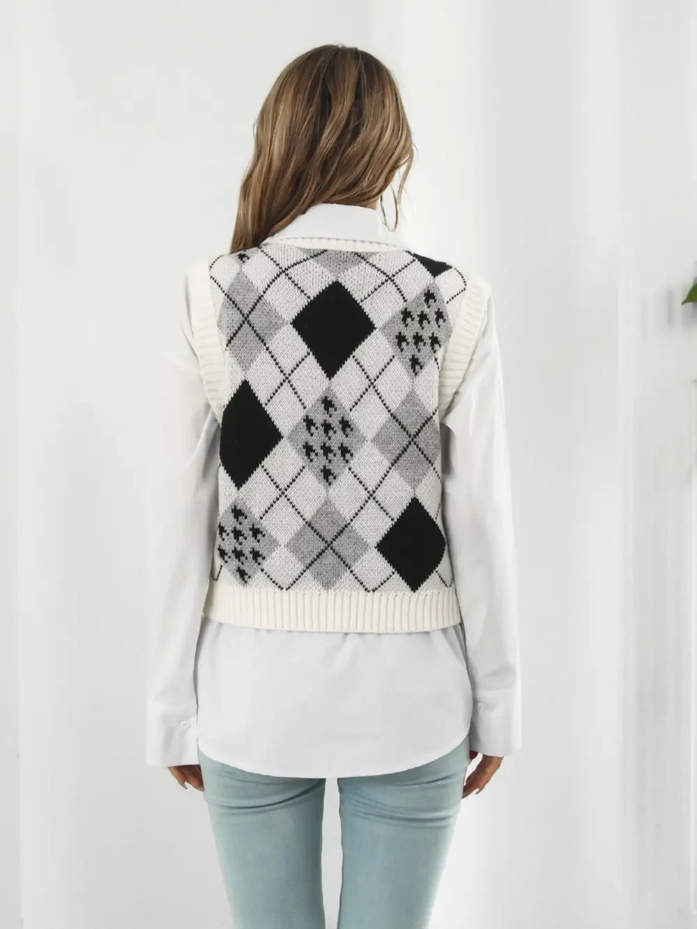 V-Neck Plaid Sweater Vest nicholesgifts